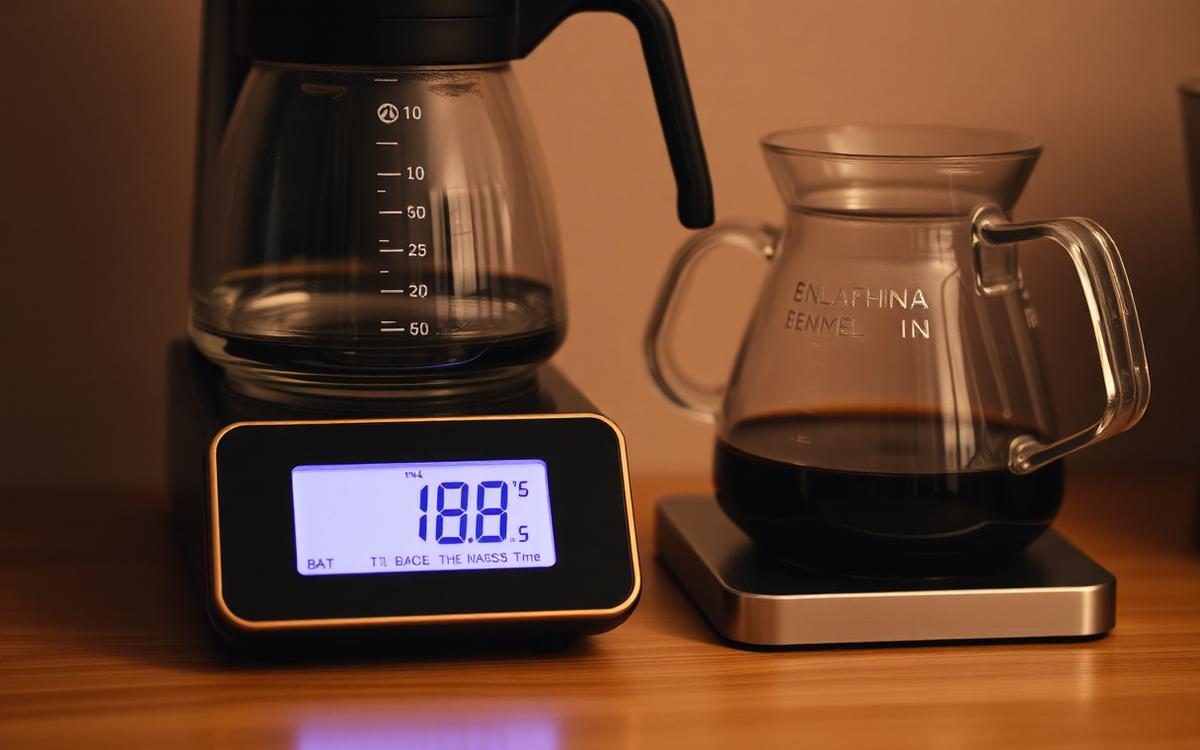 Digital coffee scale with a brewing carafe and timer